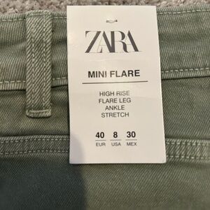 ZARA Mini Flare High-Rise Ankle Jeans - Olive Green